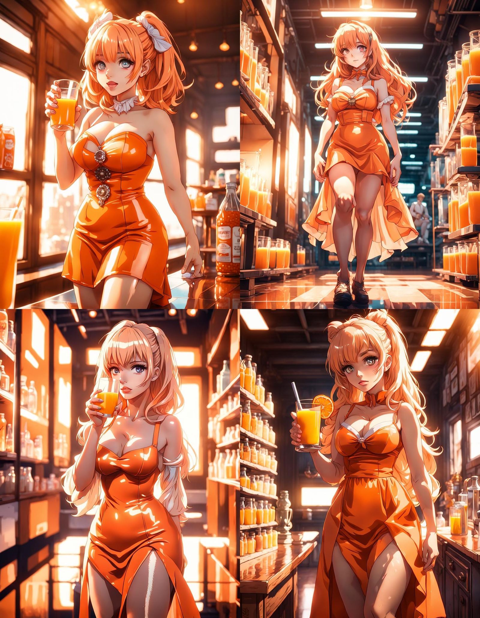 Anime Girl with Orange Juice in 8k