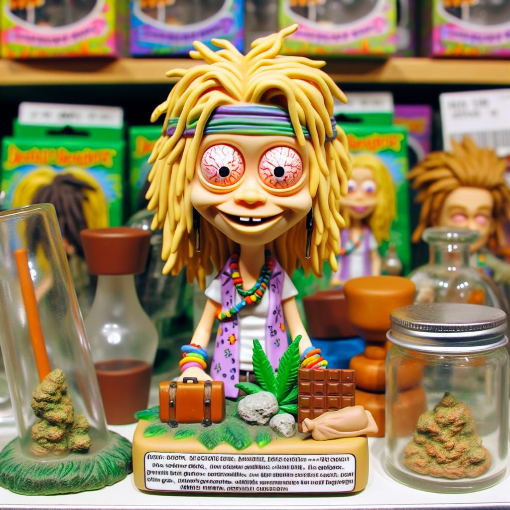 Cartoon Hippie Figurine with Botanical Accessories