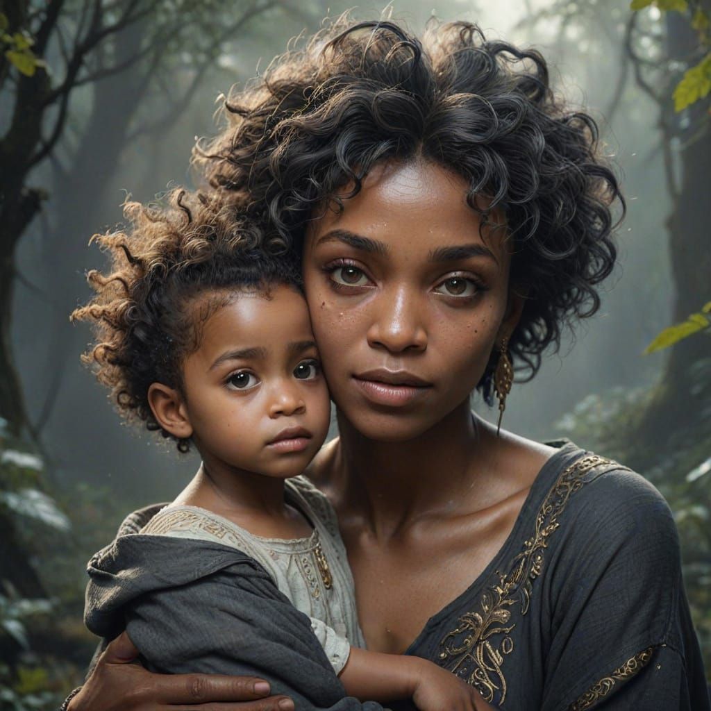 Hyper-Realistic Grandma Comforts Toddler Grandchild in Tende...