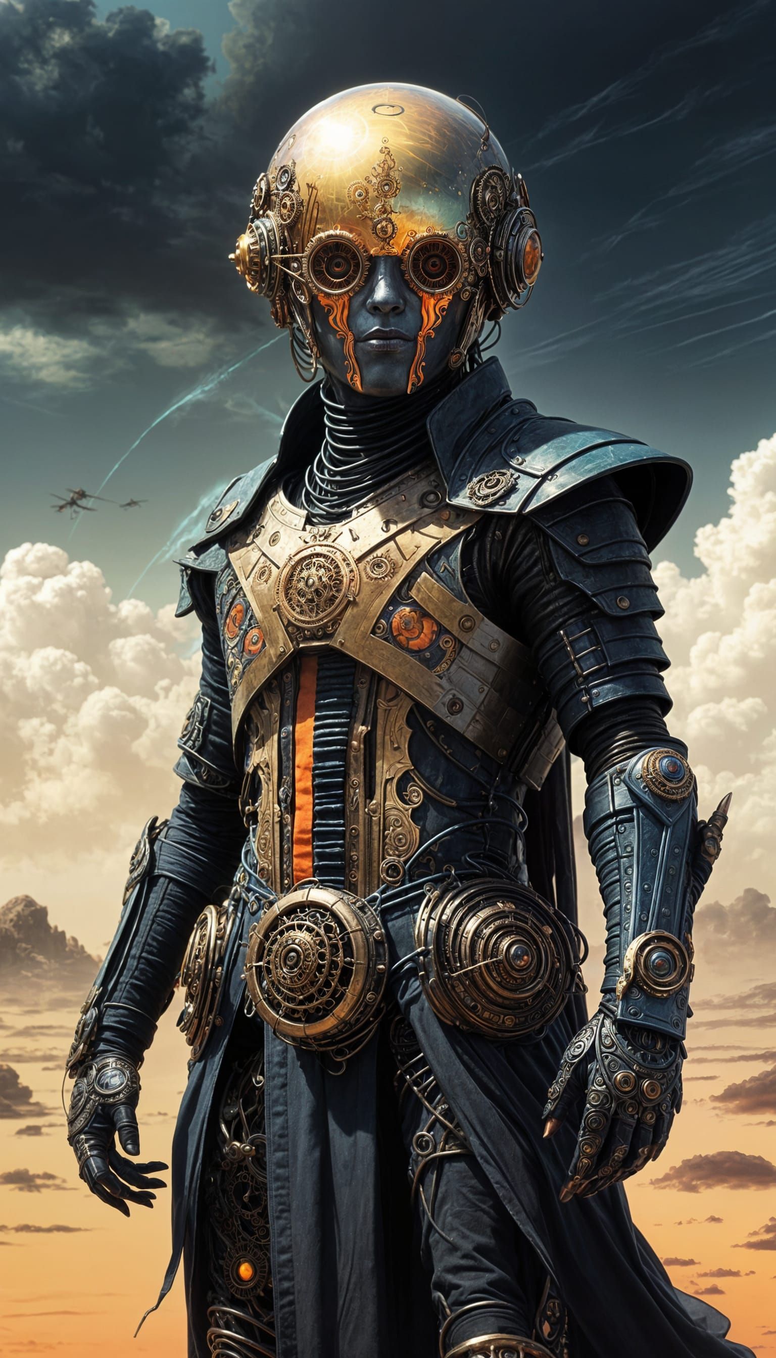 Steampunk Cyborg Sand Wizard with Golden Orb