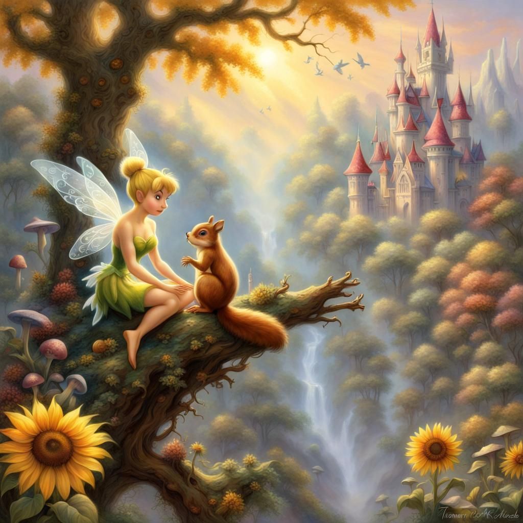 Tinkerbell and Squirrel in Fantasy World, Ethereal Style