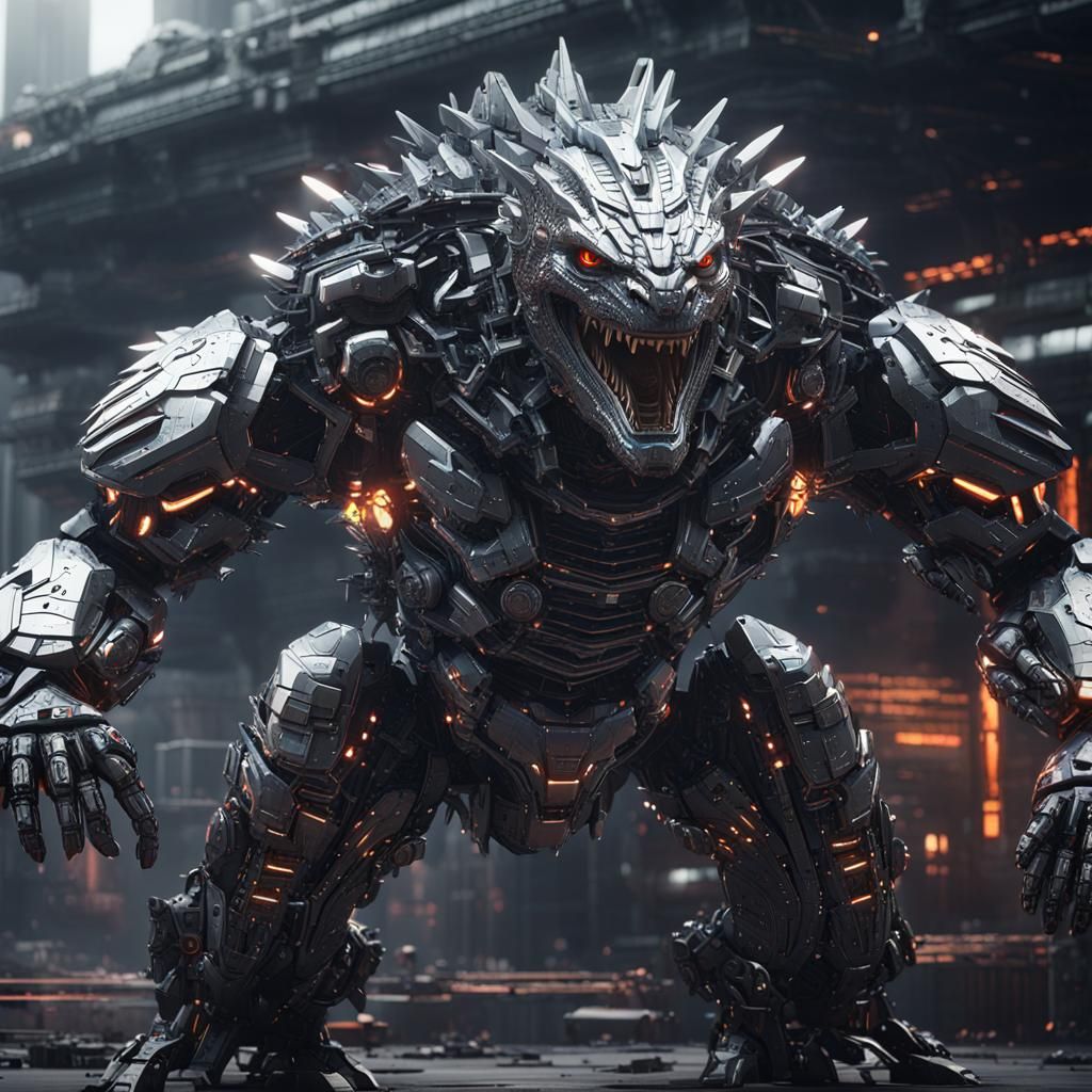 Futuristic Sci-Fi Godzilla with Intricate Mech Details
