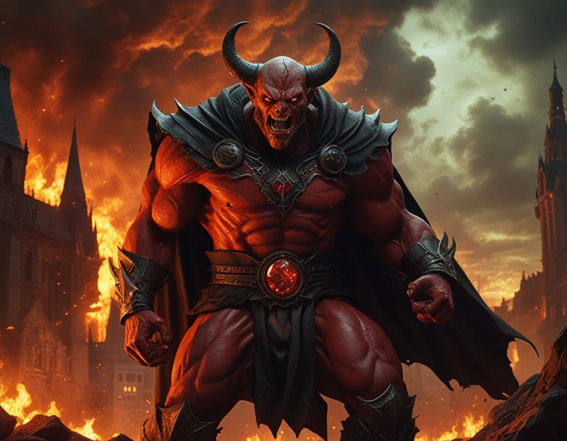 Cyberpunk-Inspired Dark Fantasy Demon in Ruins