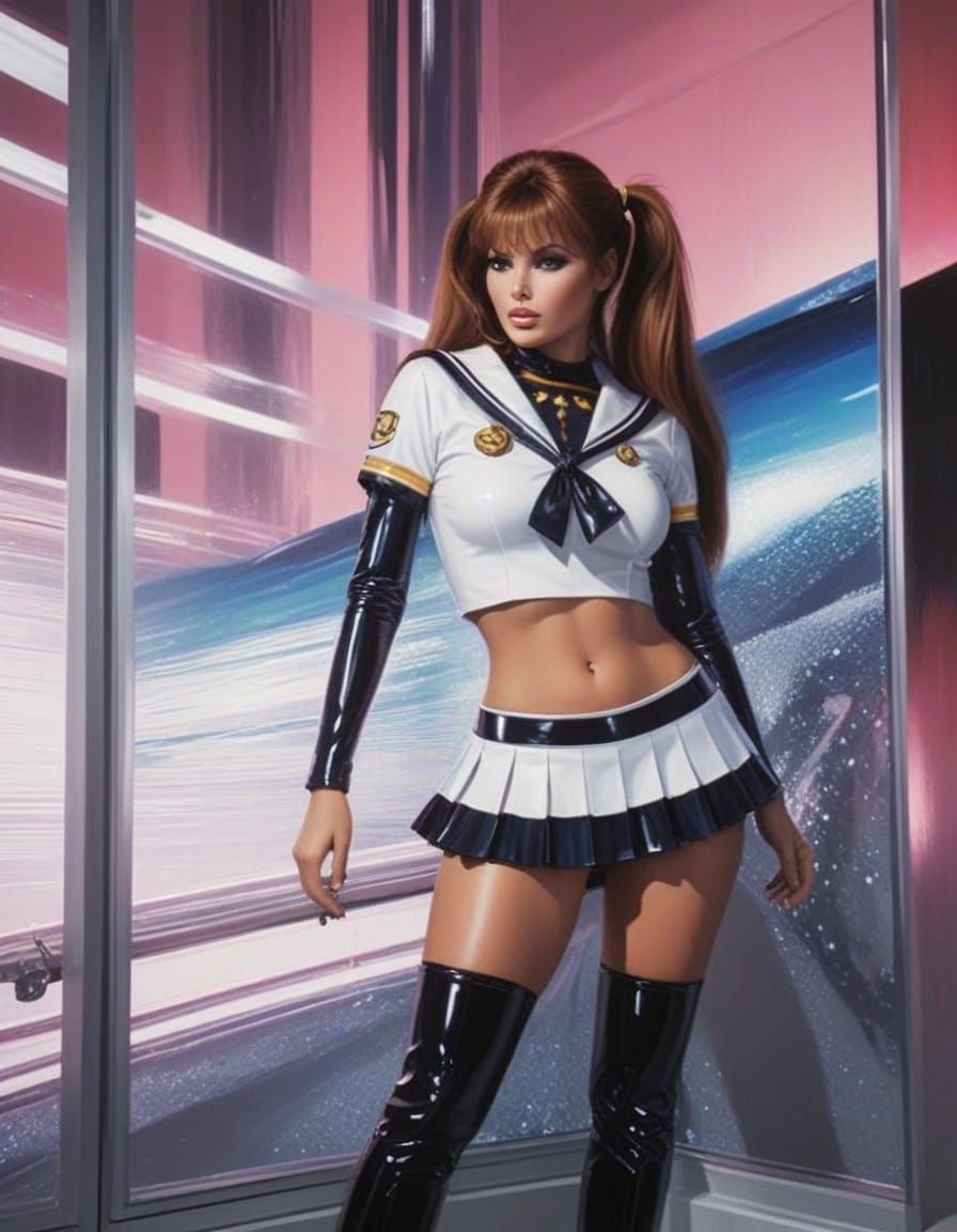 Cyberpunk Goddess in Retrofuturistic Miniskirt