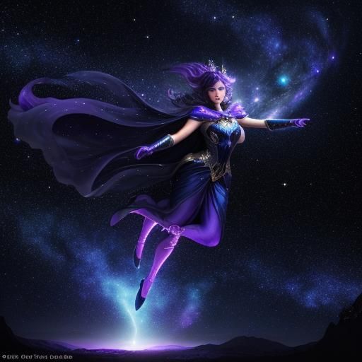 Cosmic Woman Leaping Through Galaxy Stardust