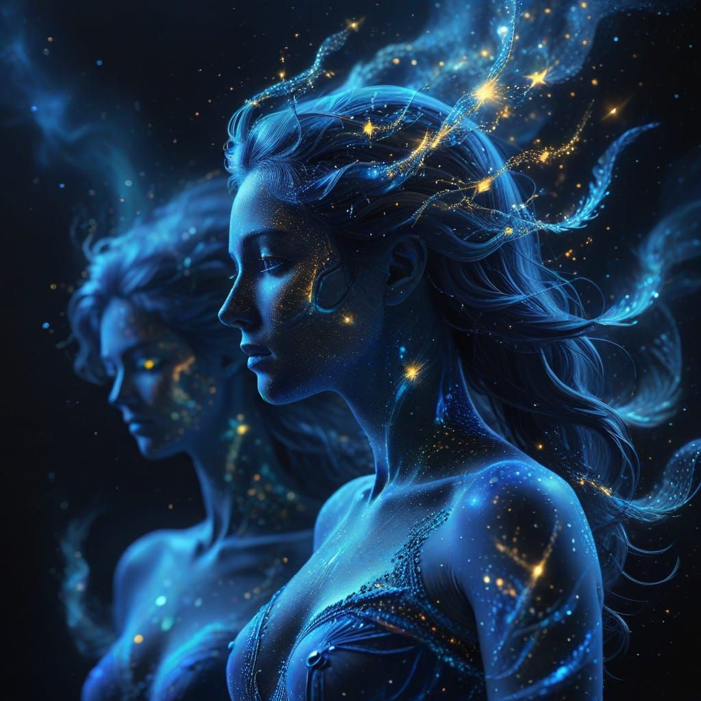 Ethereal Zodiac Figures Emerge from Starry Nebulae