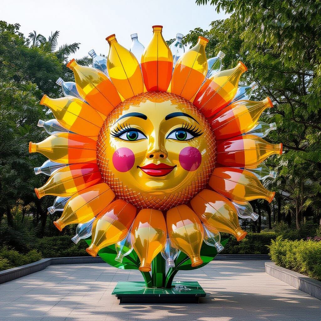 Giant Sunflower Sculpture from Recycled Plastic Bottles
