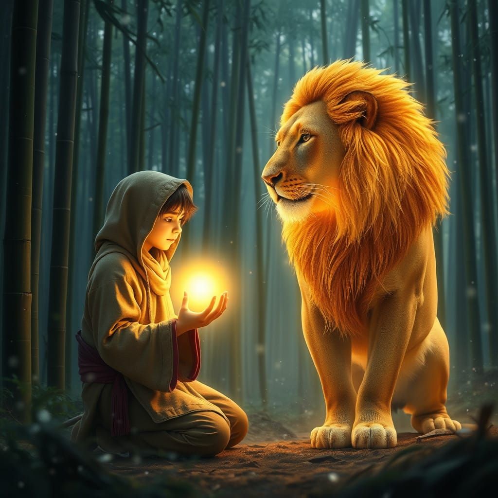 Mystical Traveler in Whimsical Forest Landscape