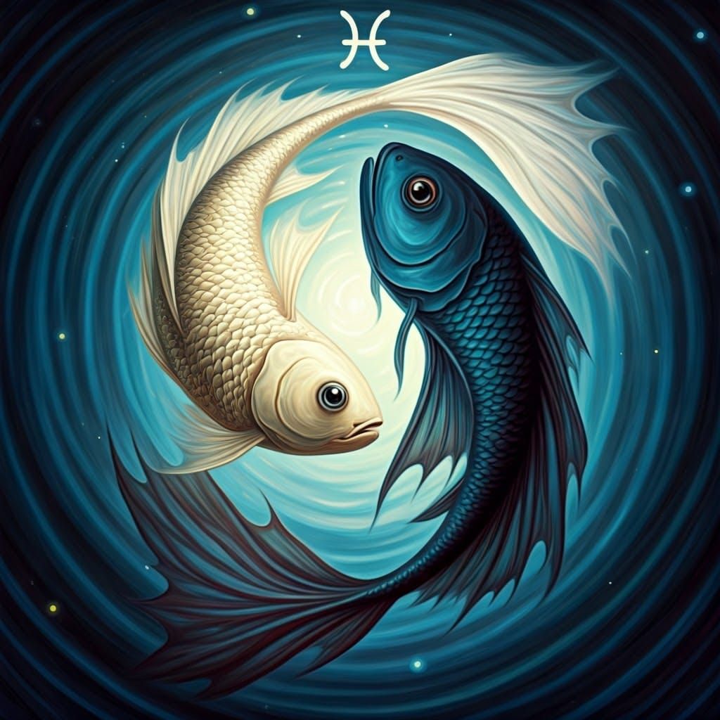 Surreal Zodiac Scene in Blues and Whites