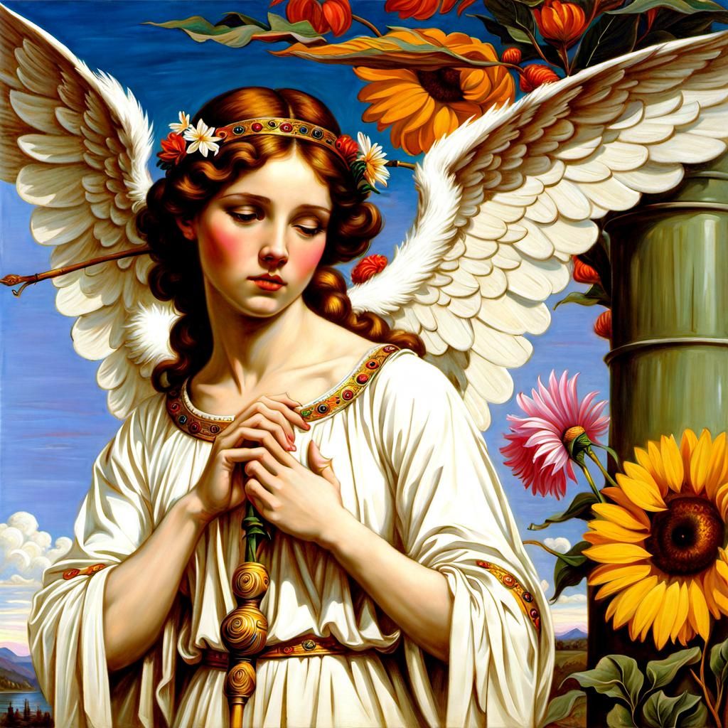Vibrant Classical Angel in Waterhouse Style