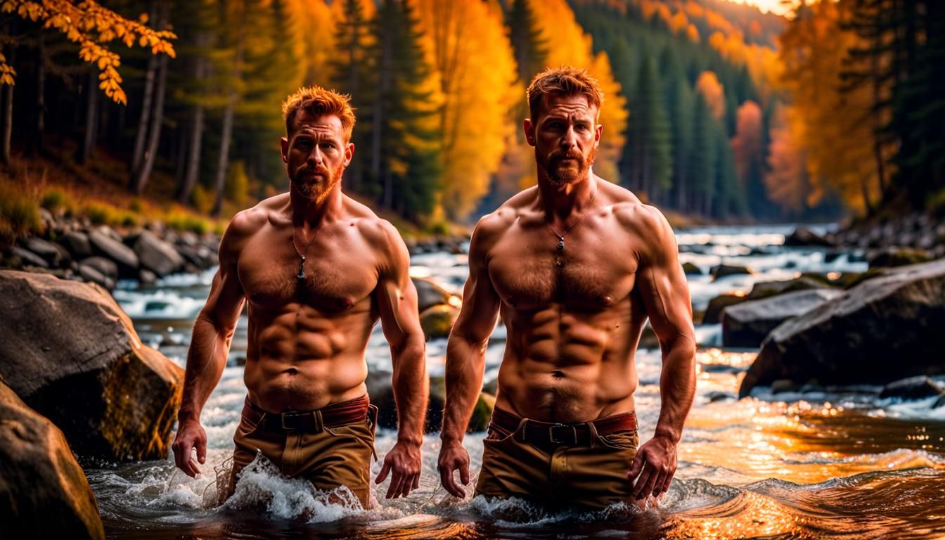 Hyperrealistic Cowboys Emerge from Autumn River