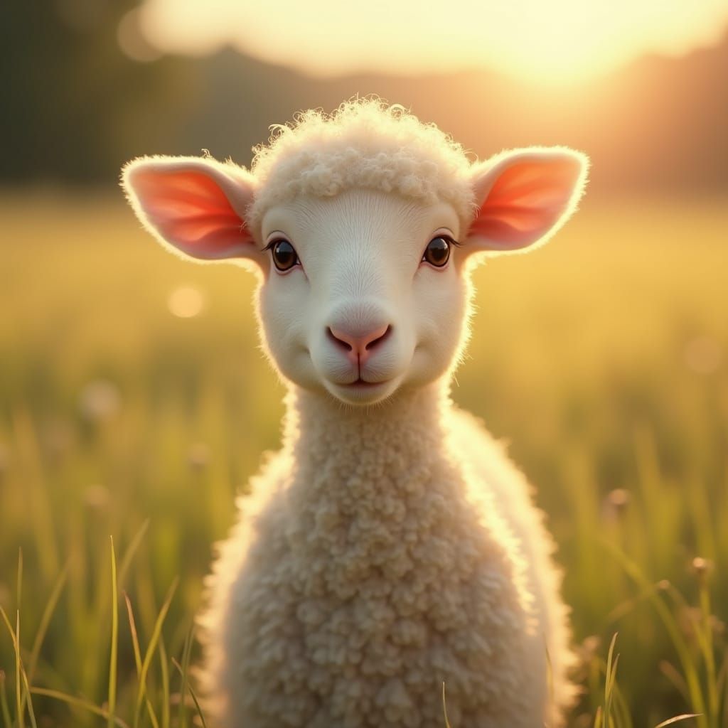 Photorealistic Ewe in Sunlit Meadow at Golden Hour
