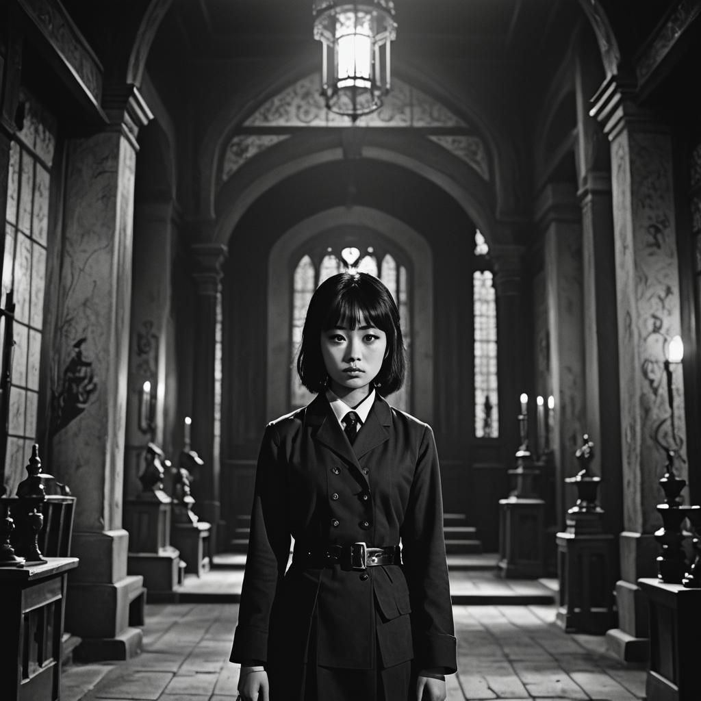 Gothic Horror Film Still in High Contrast Black and White