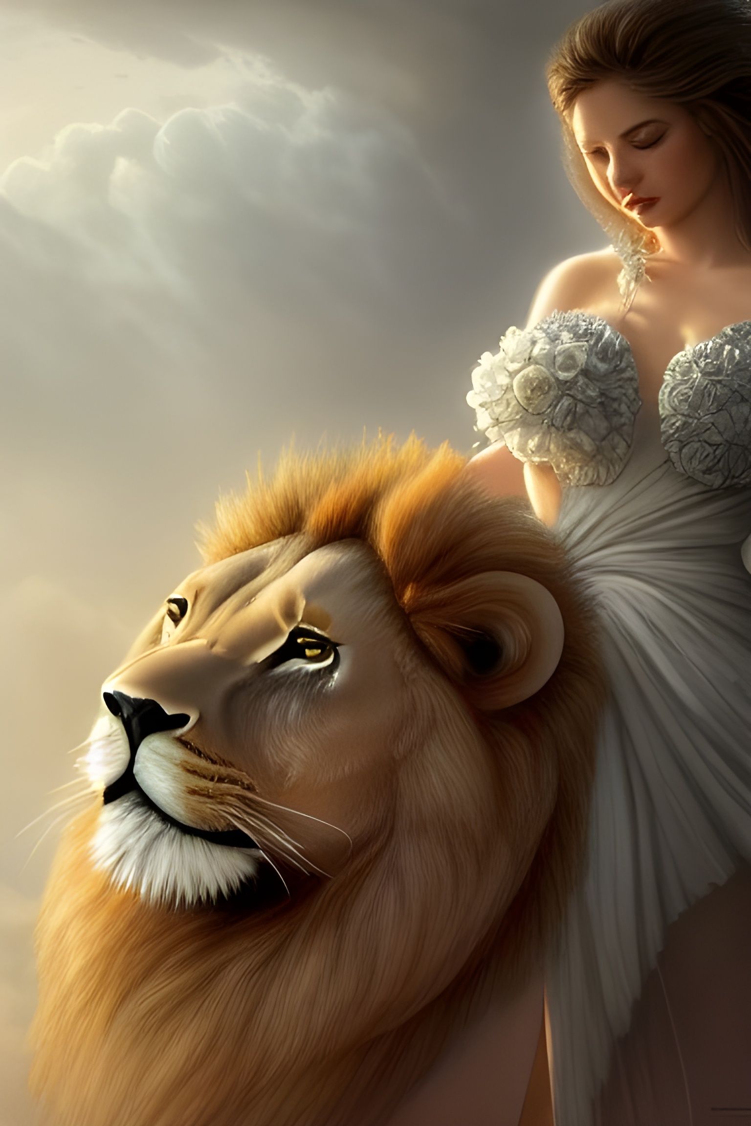 Woman Dominating Lion: Digital Painting
