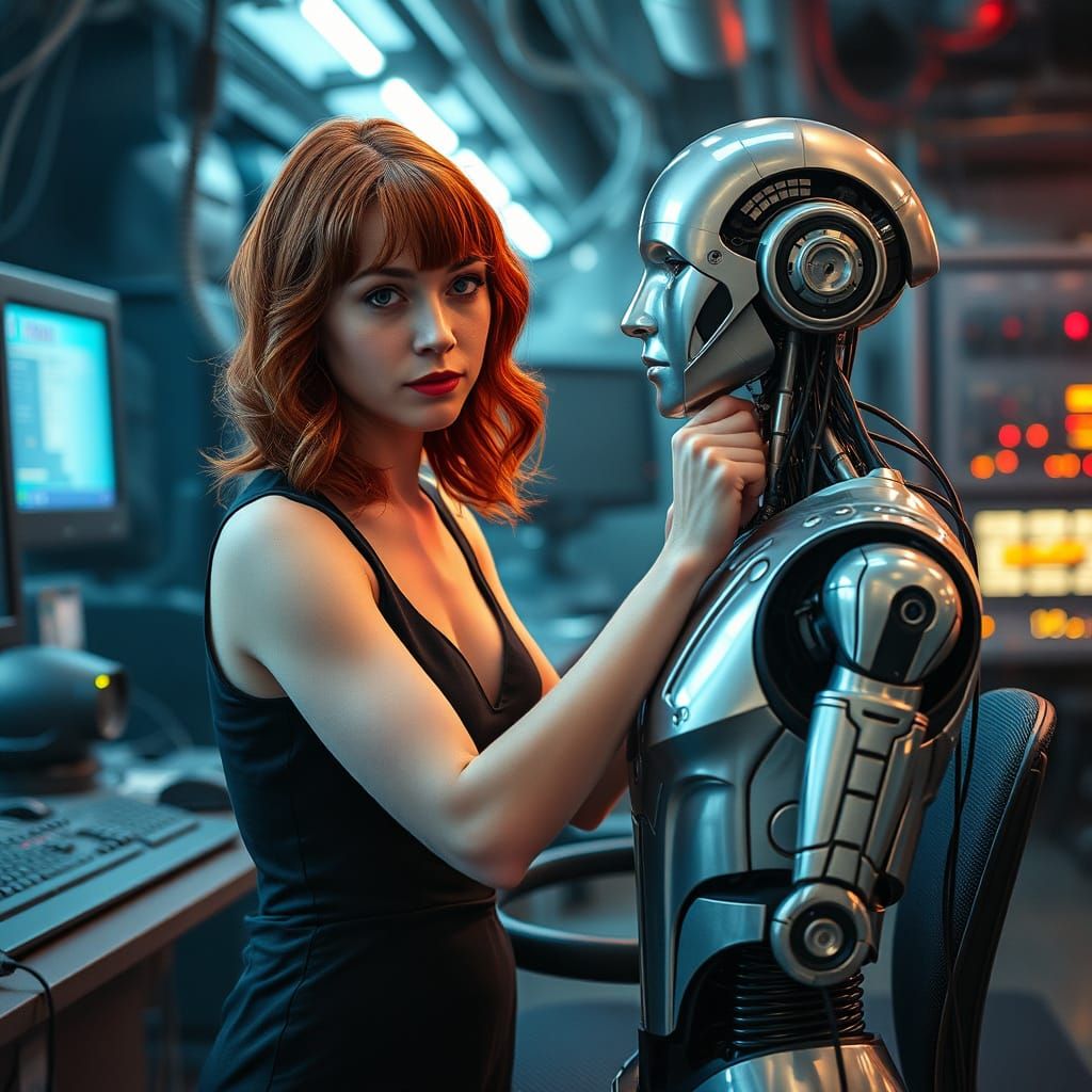 Technician Tunes Her Cyberpunk Robot Duplicate in Neon-Lit L...