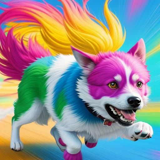 Vibrant Cartoon Dog Running in Warm Sunlight