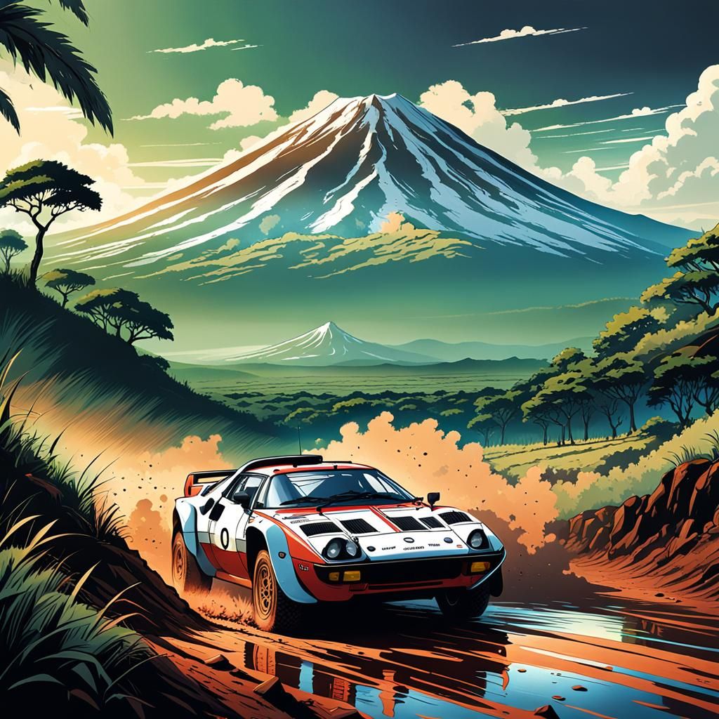 Lancia Stratos Rally in Tanzania: Studio Ghibli Style