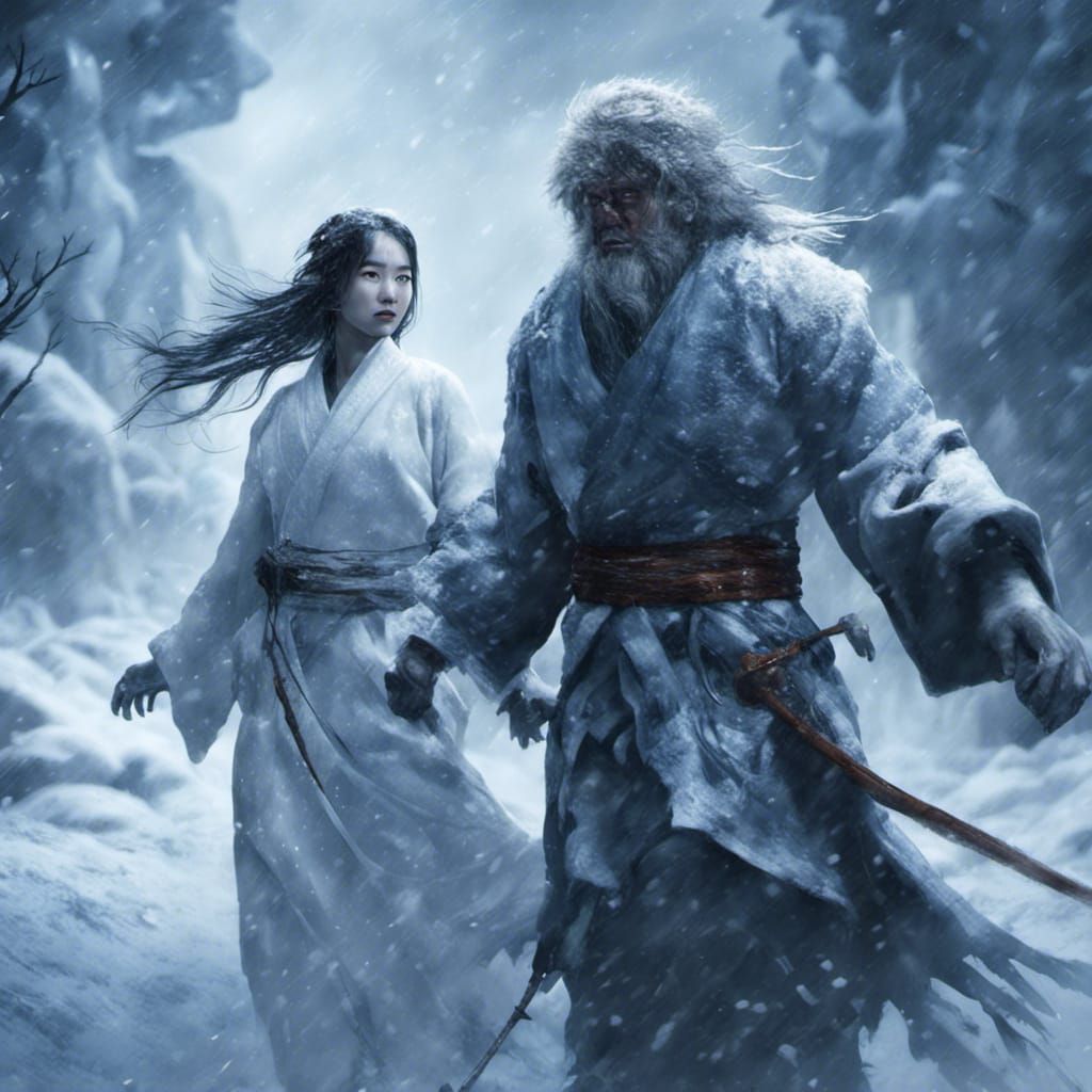 Yuki-onna Leads Man Through Blizzard: Digital Matte Painting