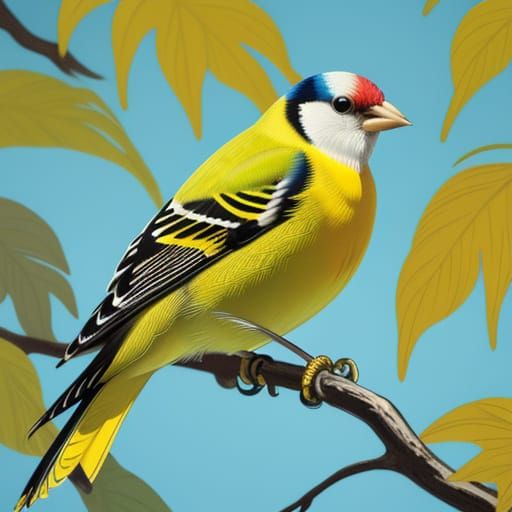Vibrant Goldfinch Portrait in Gouache Style