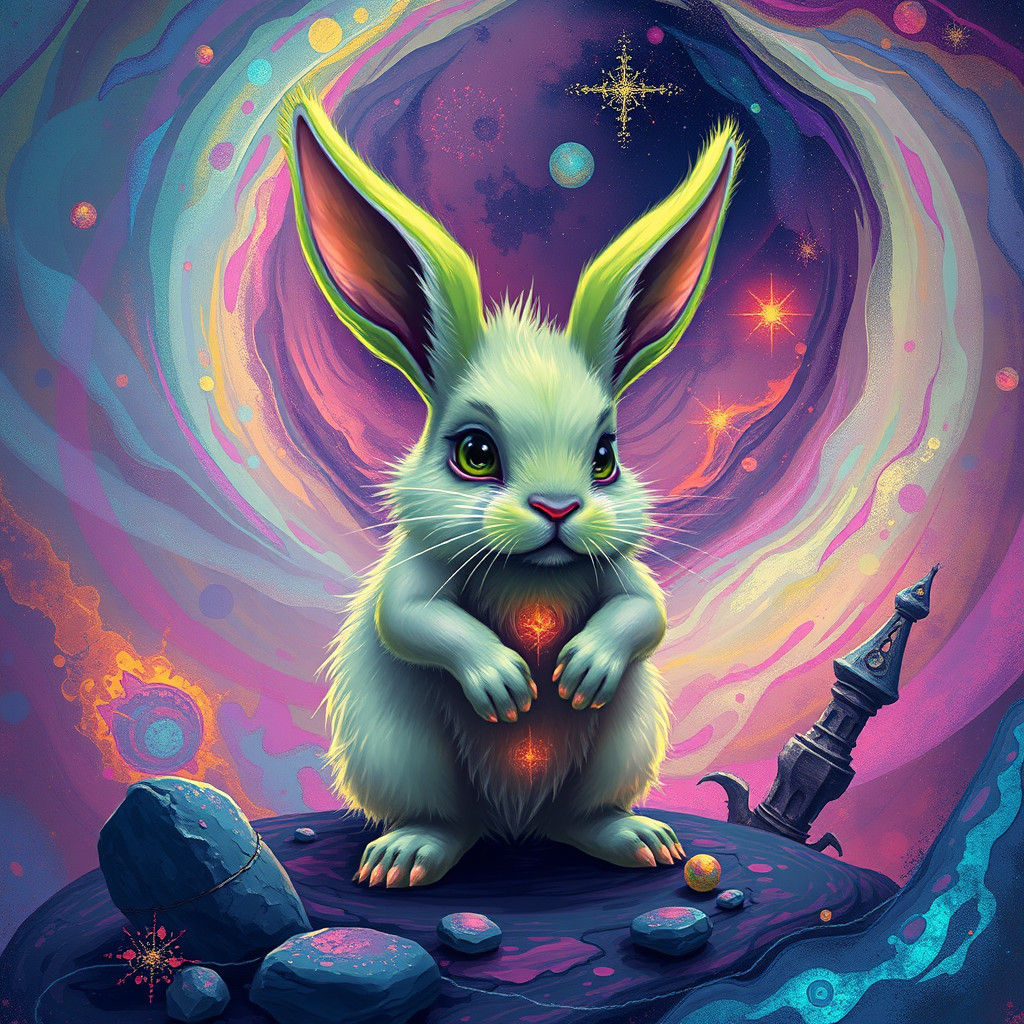 Lime Green Rabbit Vampire in Astral Cosmos