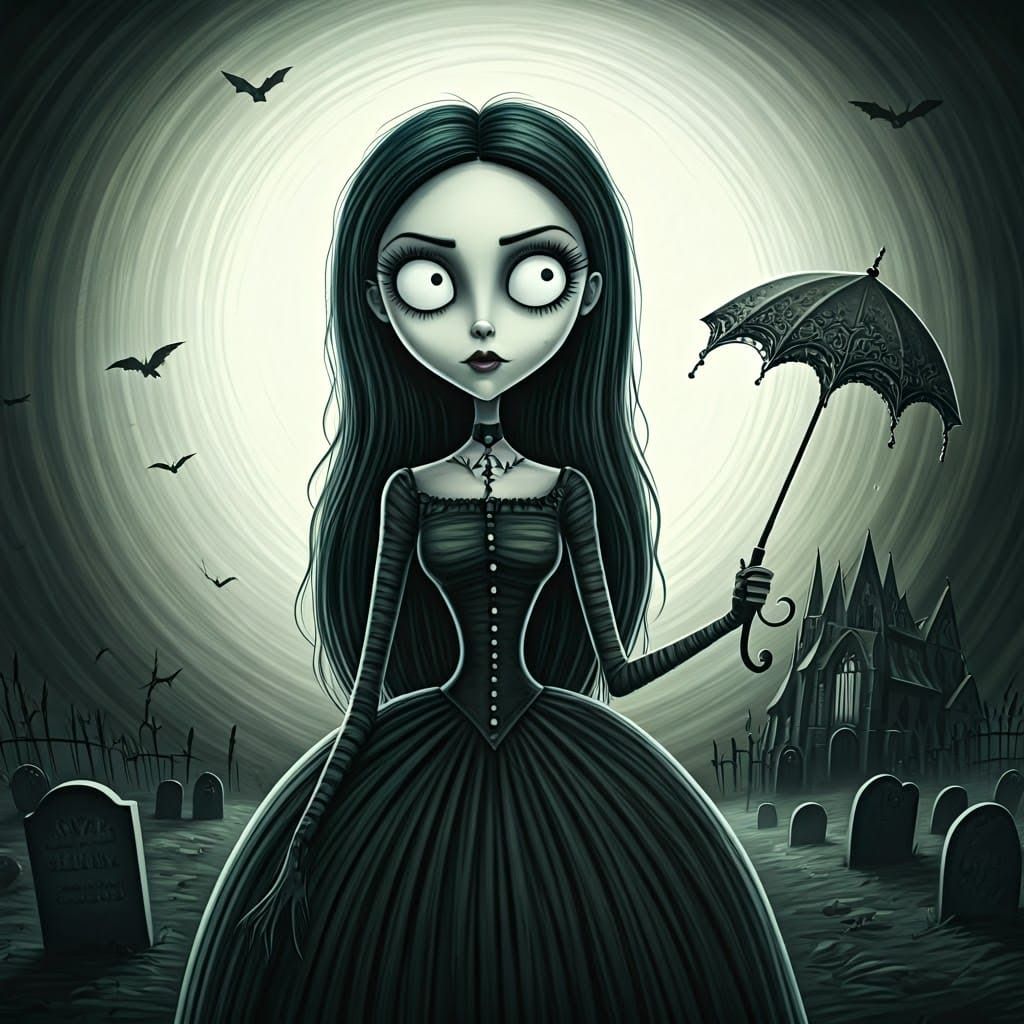 Gothic Girl in Graveyard, Burtonesque Style