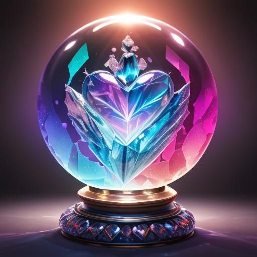 Crystal Heart in Globe: Hyperrealistic Splash Art