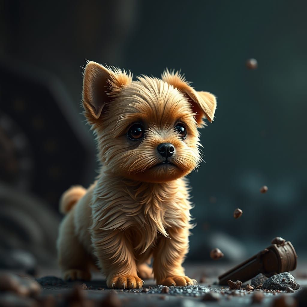 Whimsical Brown Mini Dog in Fantastical Setting