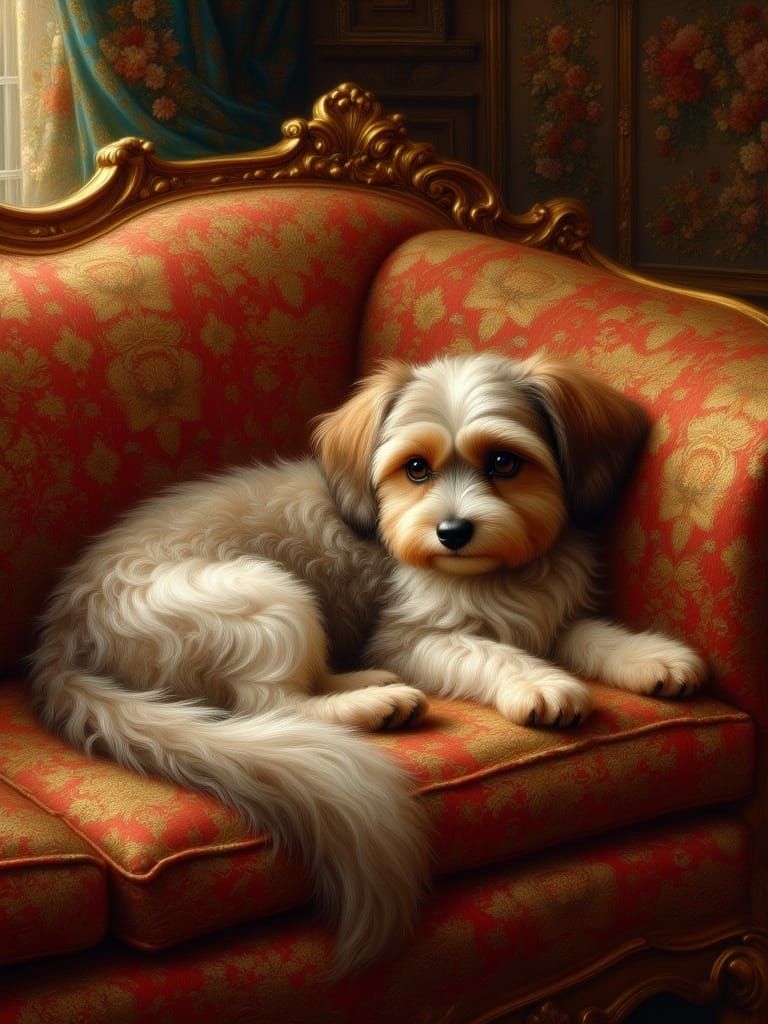 Opulent Pet Portrait in Baroque Impasto Style