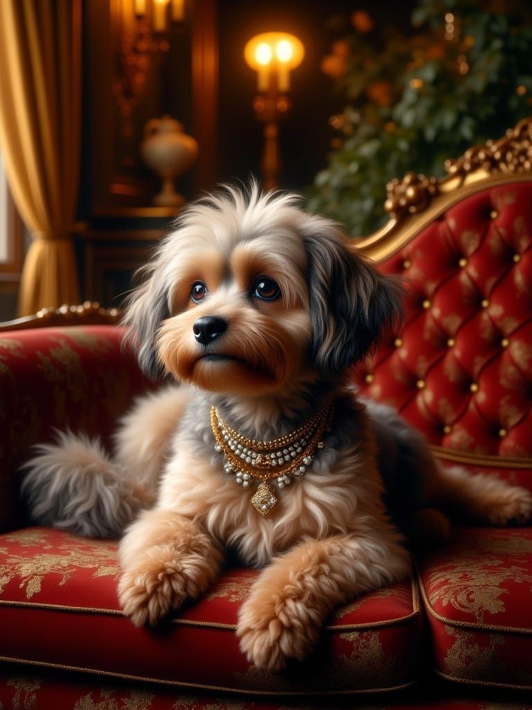 Regal Pet in Baroque Splendor: Oil Painting