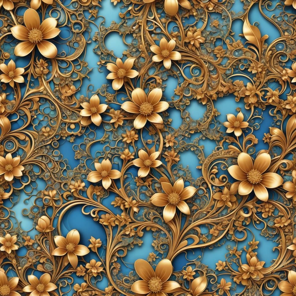 Sky Filled with Golden Flowers: Abstract Digital Art