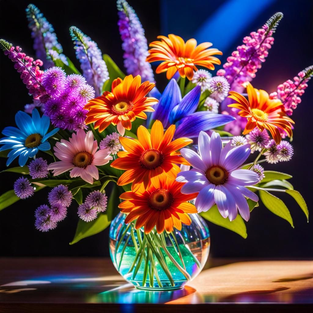 Shimmering Bouquet of Glowing Flowers in Sunlight