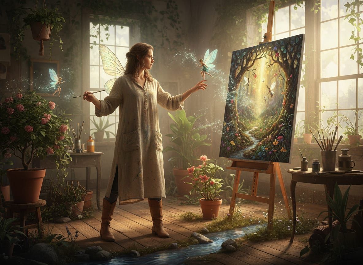 Magical Painter's Art Comes Alive with Fairy
