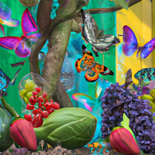 Hyperrealistic Tropical Plant Museum with Butterflies