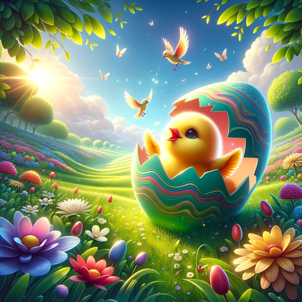 Springtime Easter Wonderland in Cartoonish Style