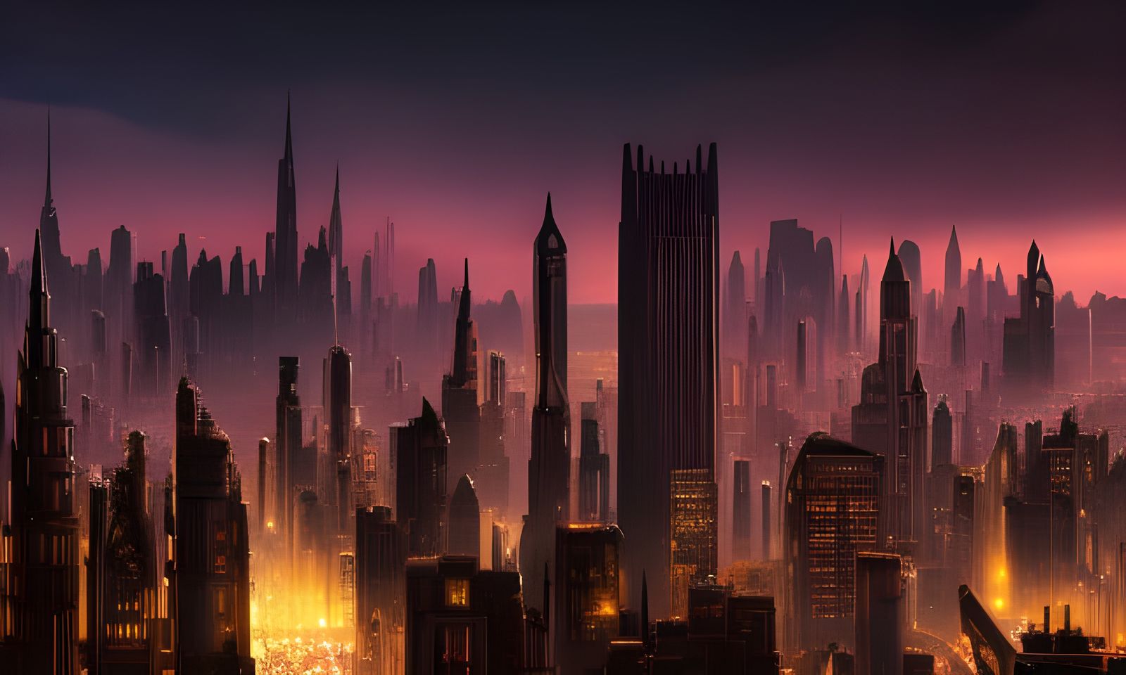 Gotham City Skyline in Gothic Art Style
