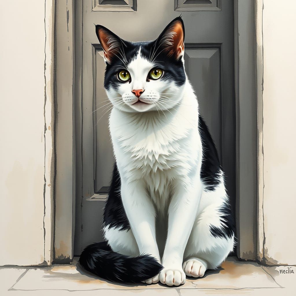 Cat Portrait in Gouache and Watercolor Style