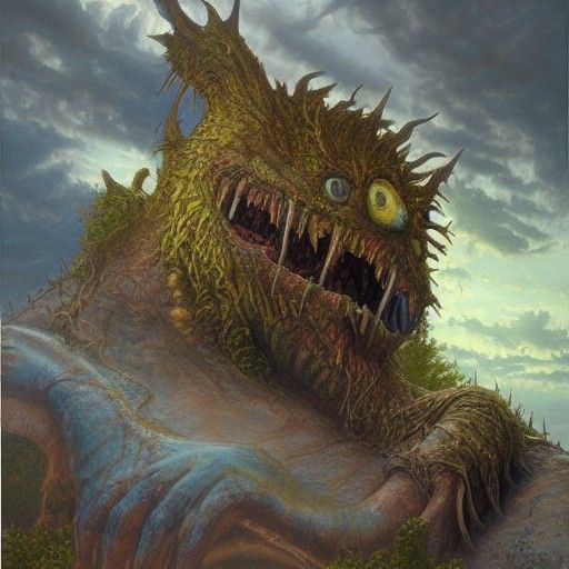 Grotesque Monster in Oil Painting Style