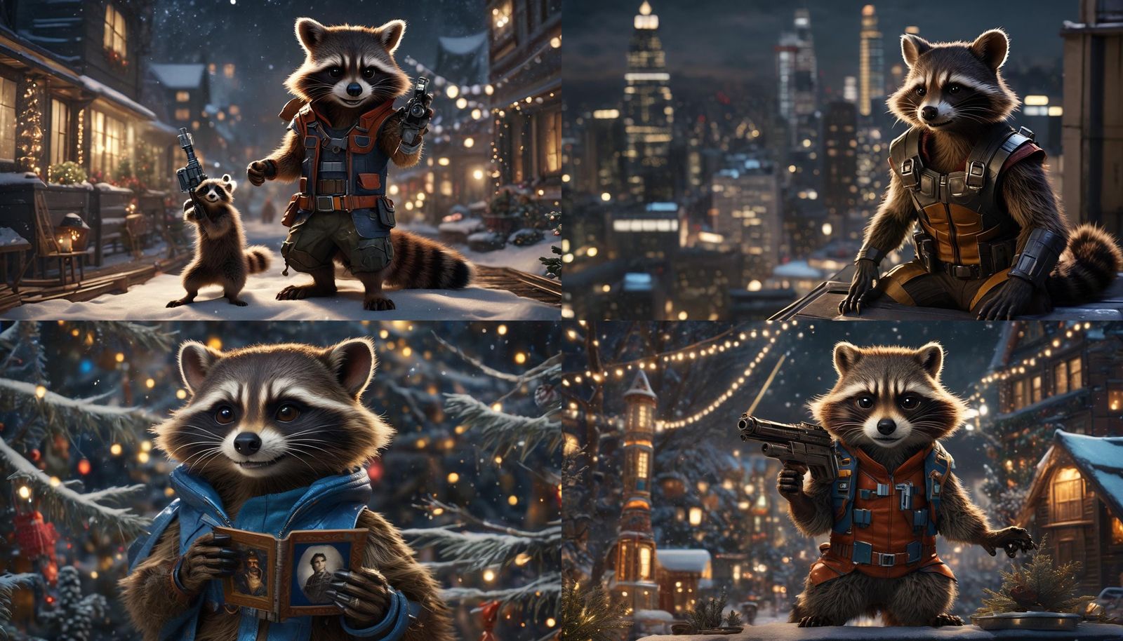 Rocket Raccoon and Ada, Christmas Night: 3D Render