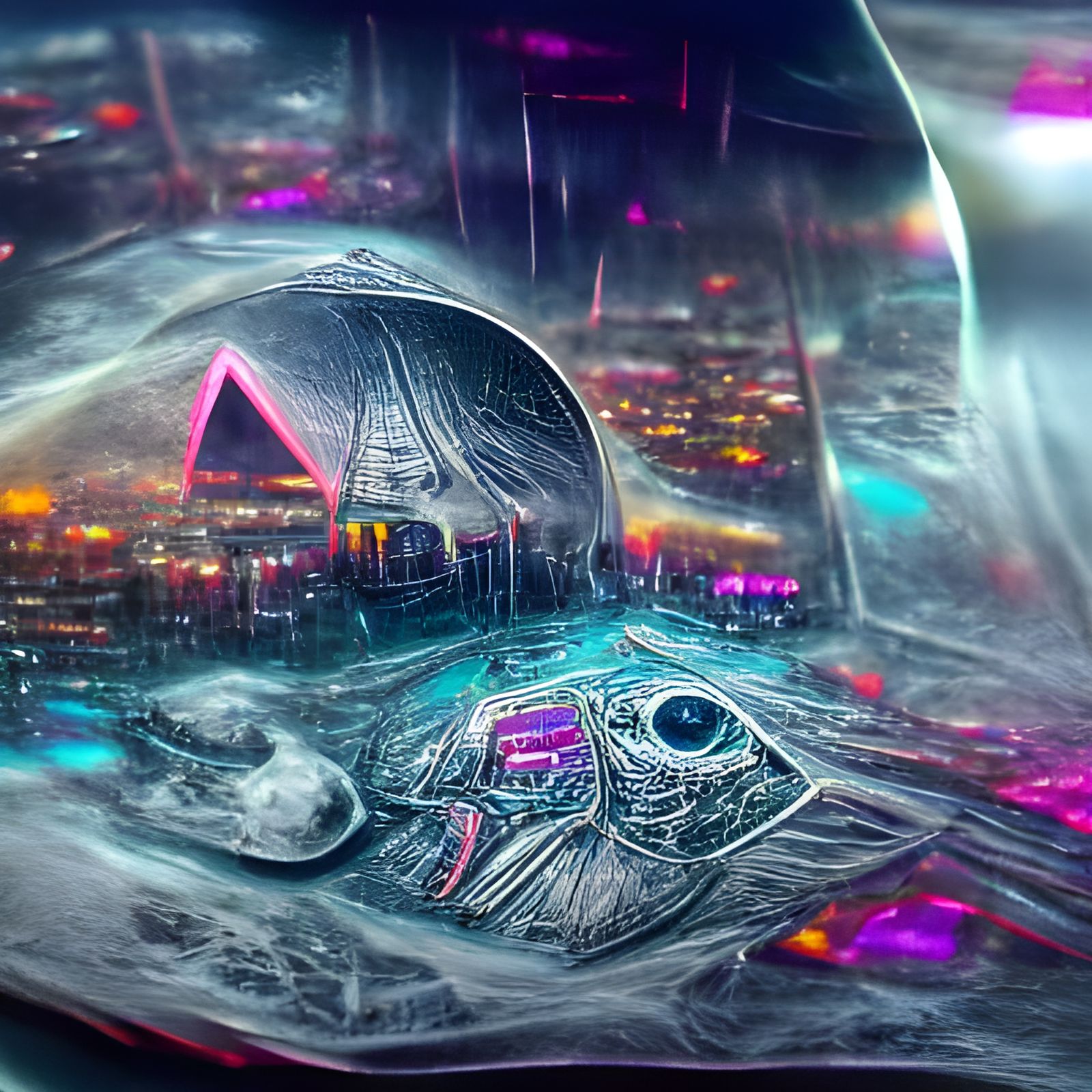 Futuristic Neon City on the Moon in Cyberpunk Style