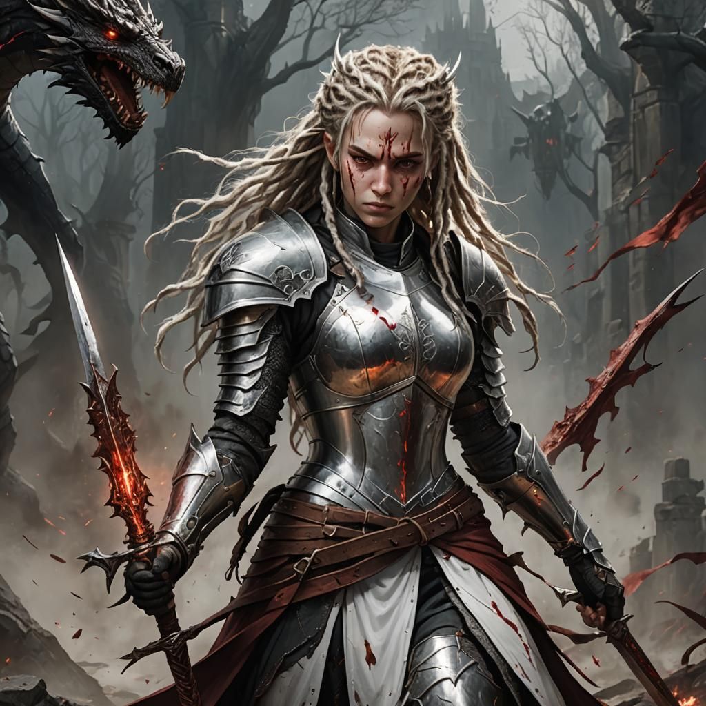 Fierce Dragon Knight with Spear and Magic