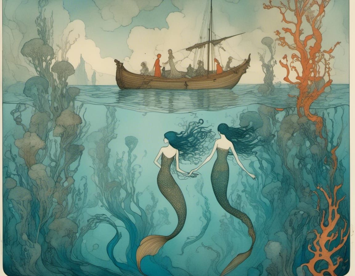 Underwater Kingdom with Mermaids in Fairytale Style