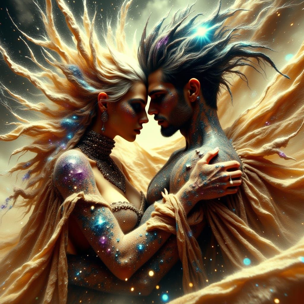 Hypermaximalist Sand Gods in Intimate Embrace