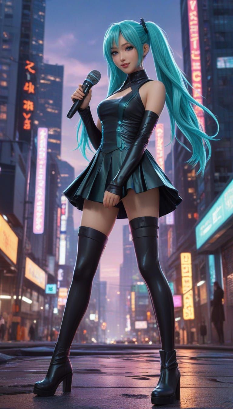 Cosplaying Hatsune Miku in Cyberpunk City
