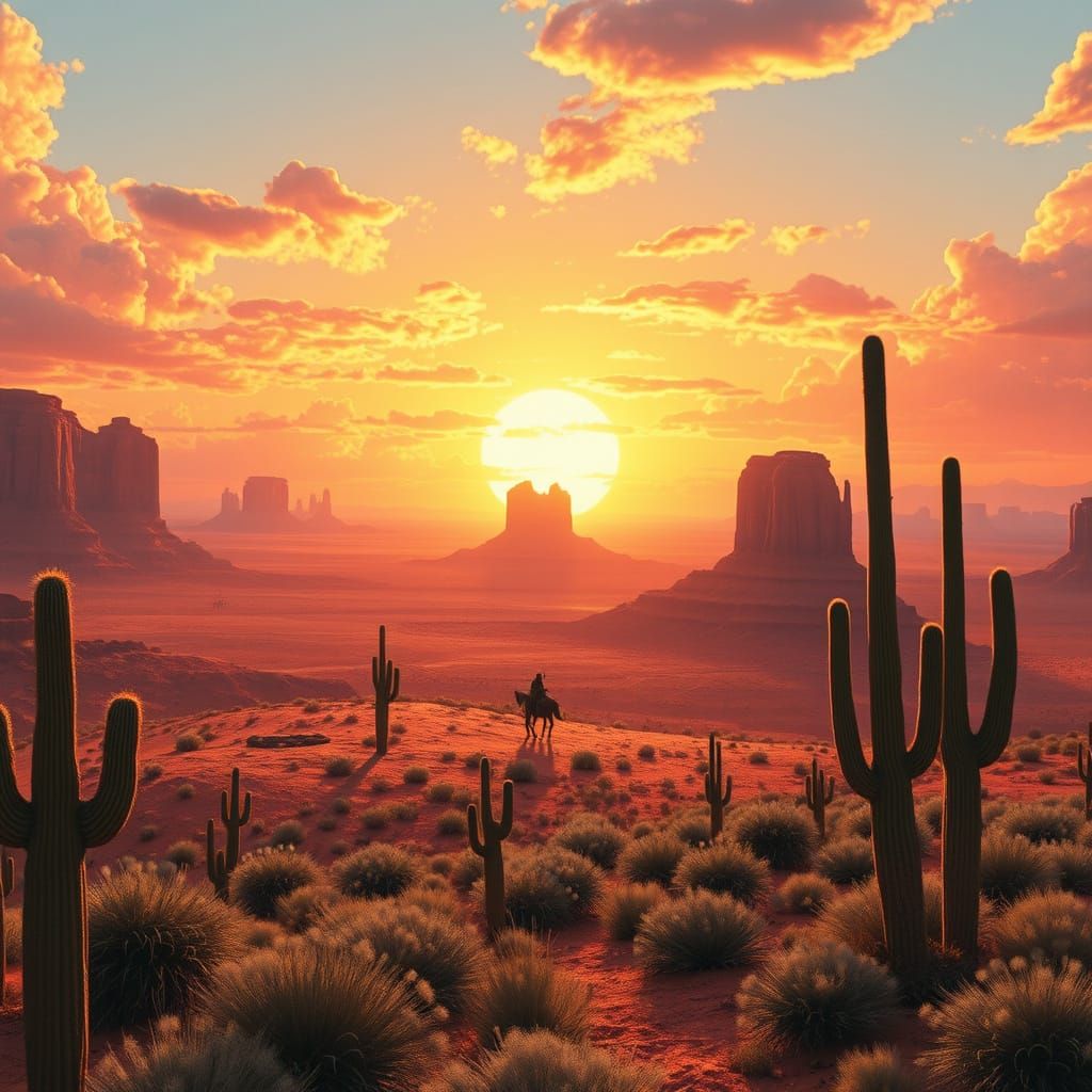 Epic American Western 'Way Out West' in the Style of Syd Mea...