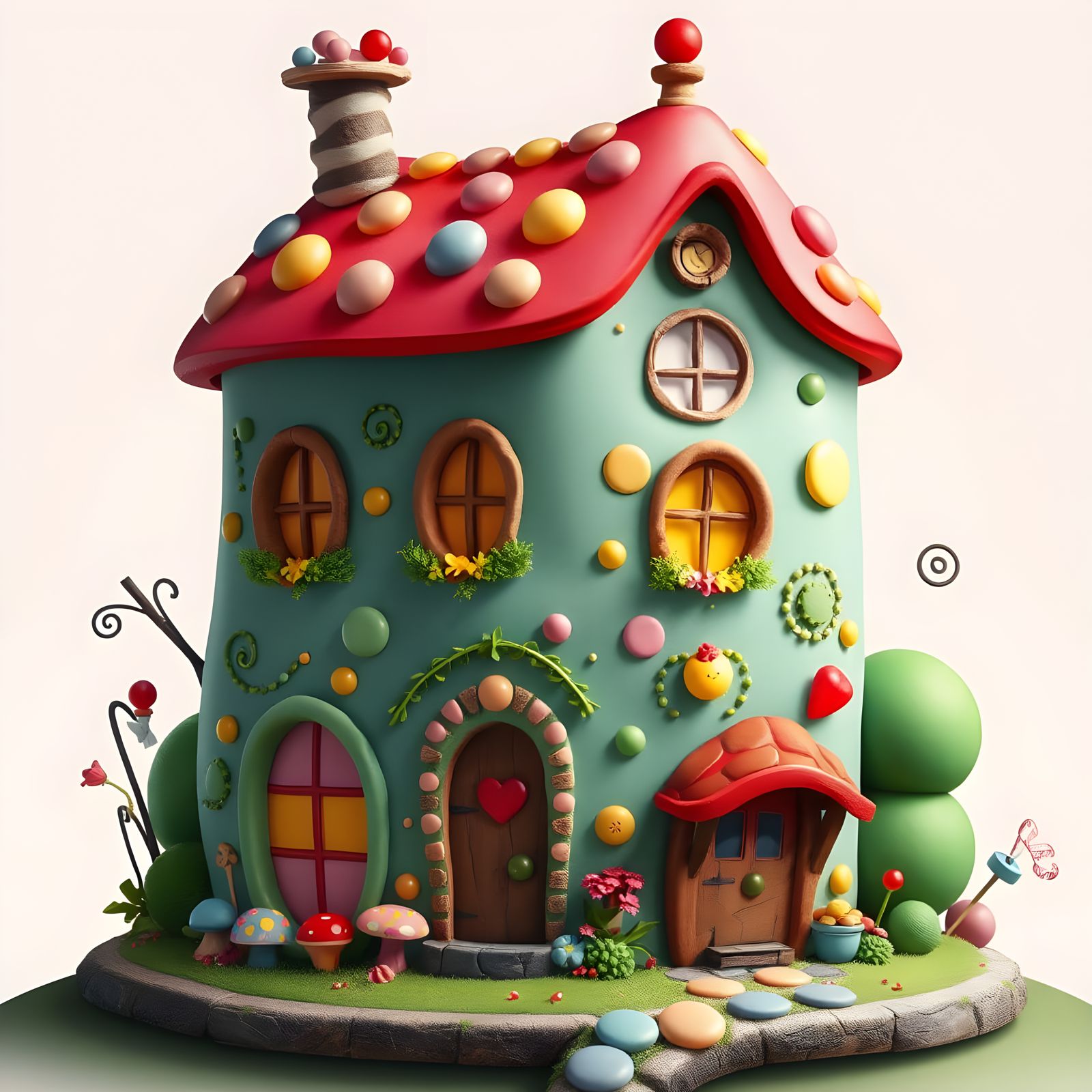 Vibrant Hundertwasser-Inspired Cartoon Candy House