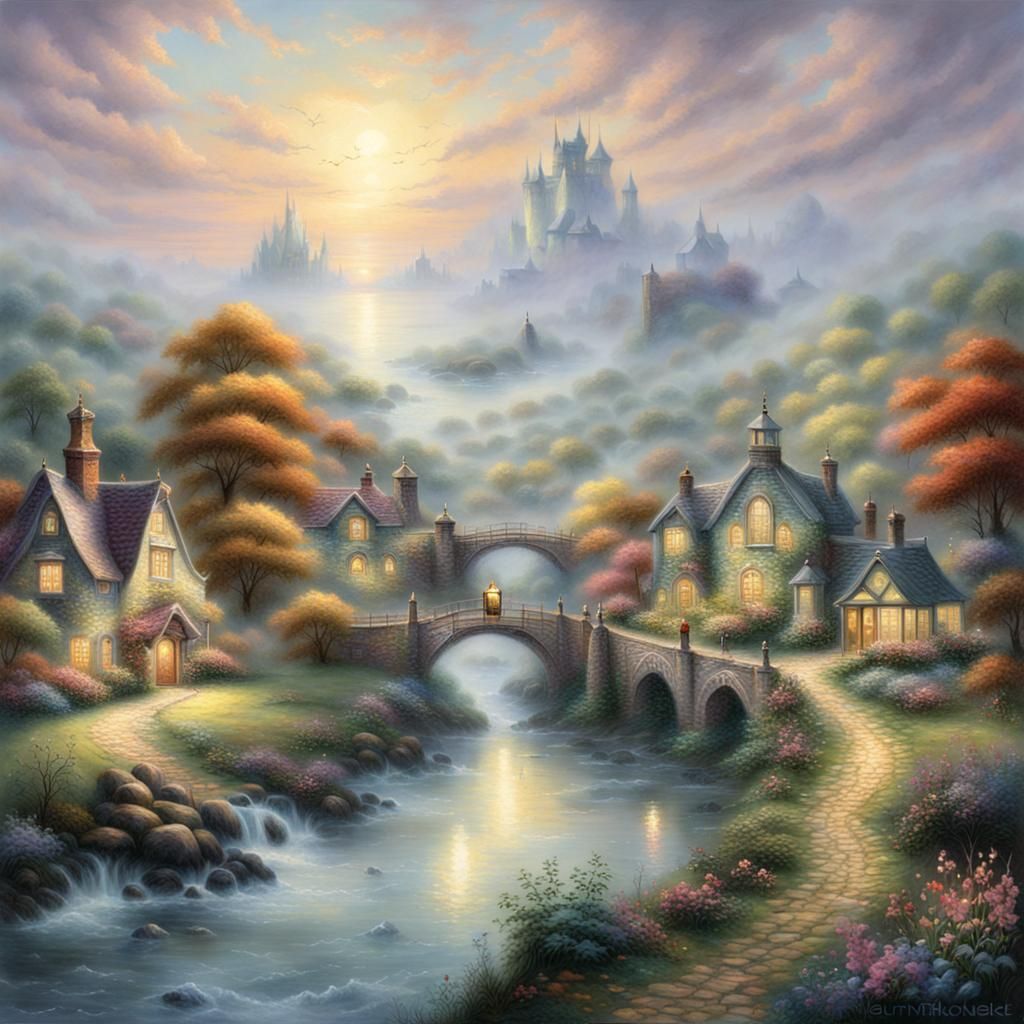 Ethereal Havenfield: A Thomas Kinkade-Inspired Fantasy