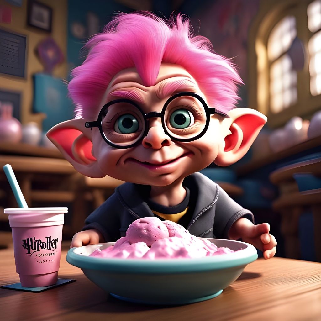 Harry Potter Troll Doll Eats Ice Cream, Digital Art