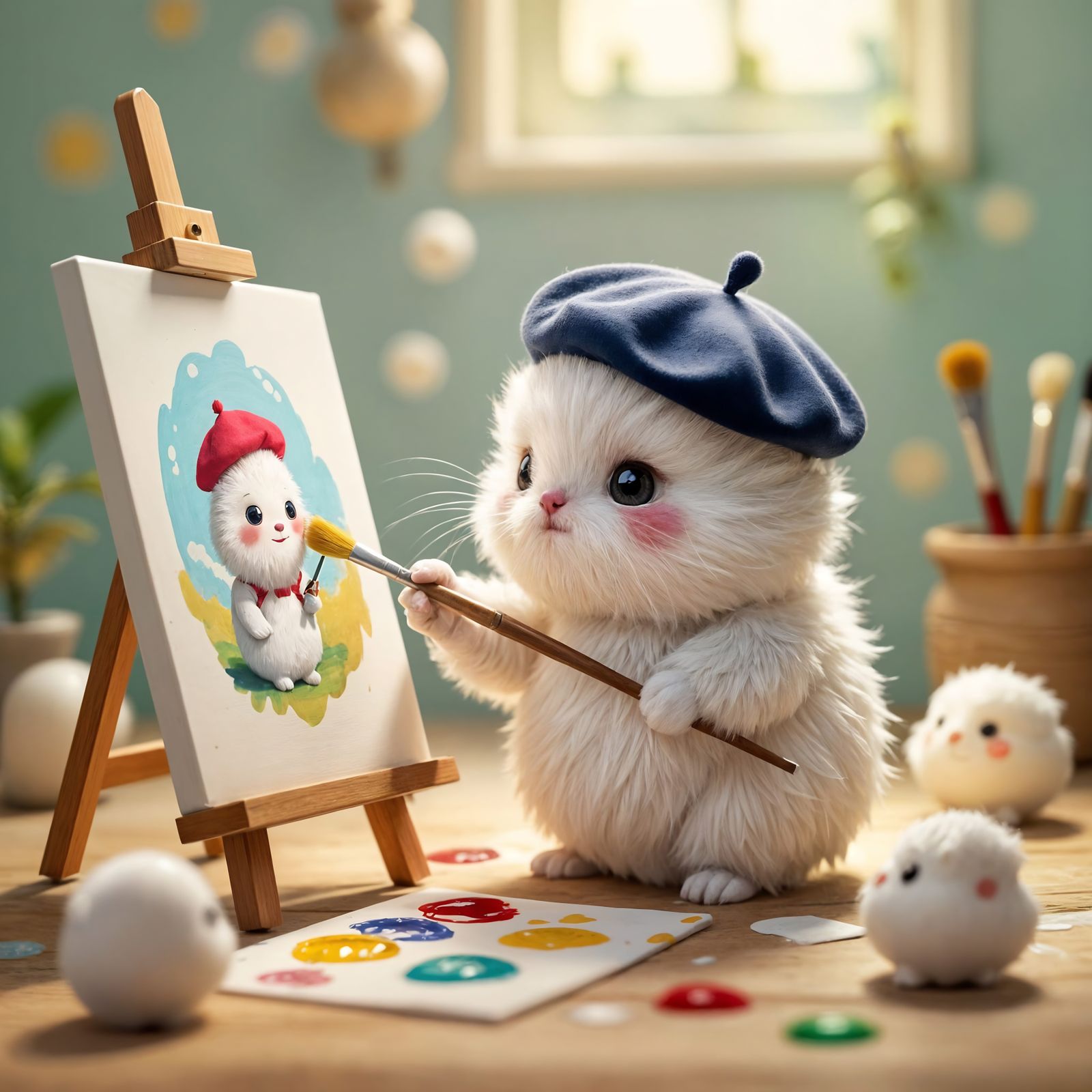 Fluffy Microbe Artist Paints Self-Portrait in Whimsical Styl...