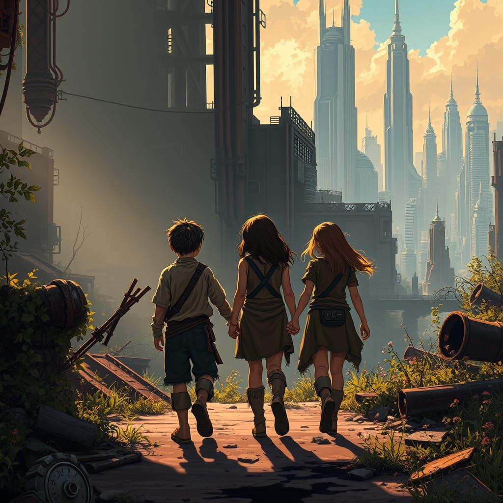 Hand in Hand Through a Desolate Post-Apocalyptic Cityscape