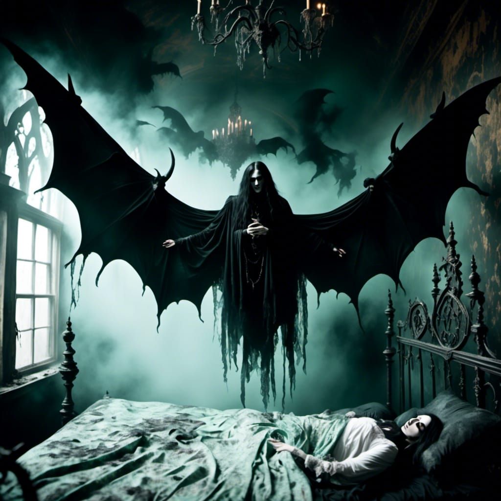 Nightmare Creature Hovering Above Sleeping Woman